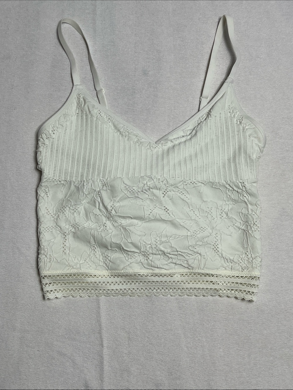 aerie Cream Lace Ribbed Cropped Cami